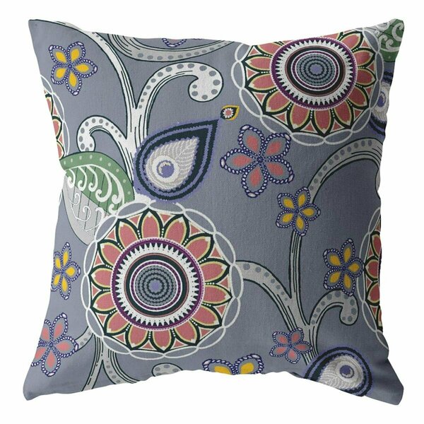 Palacedesigns 28 in. Gray & Pink Floral Indoor & Outdoor Throw Pillow Multi Color PA3677055